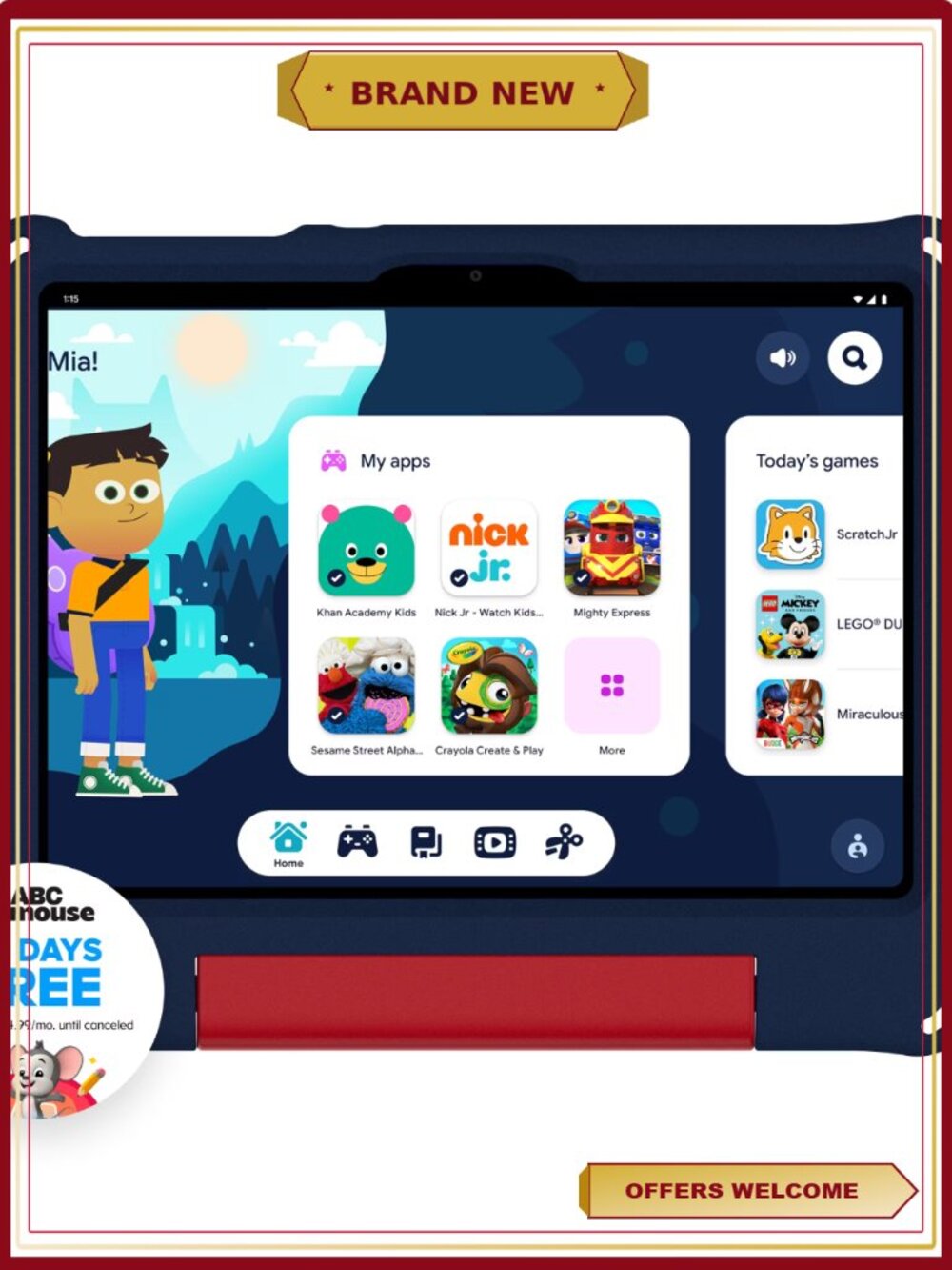 Kids Tablet 64GB Android 16 with Bumper Case Stylus